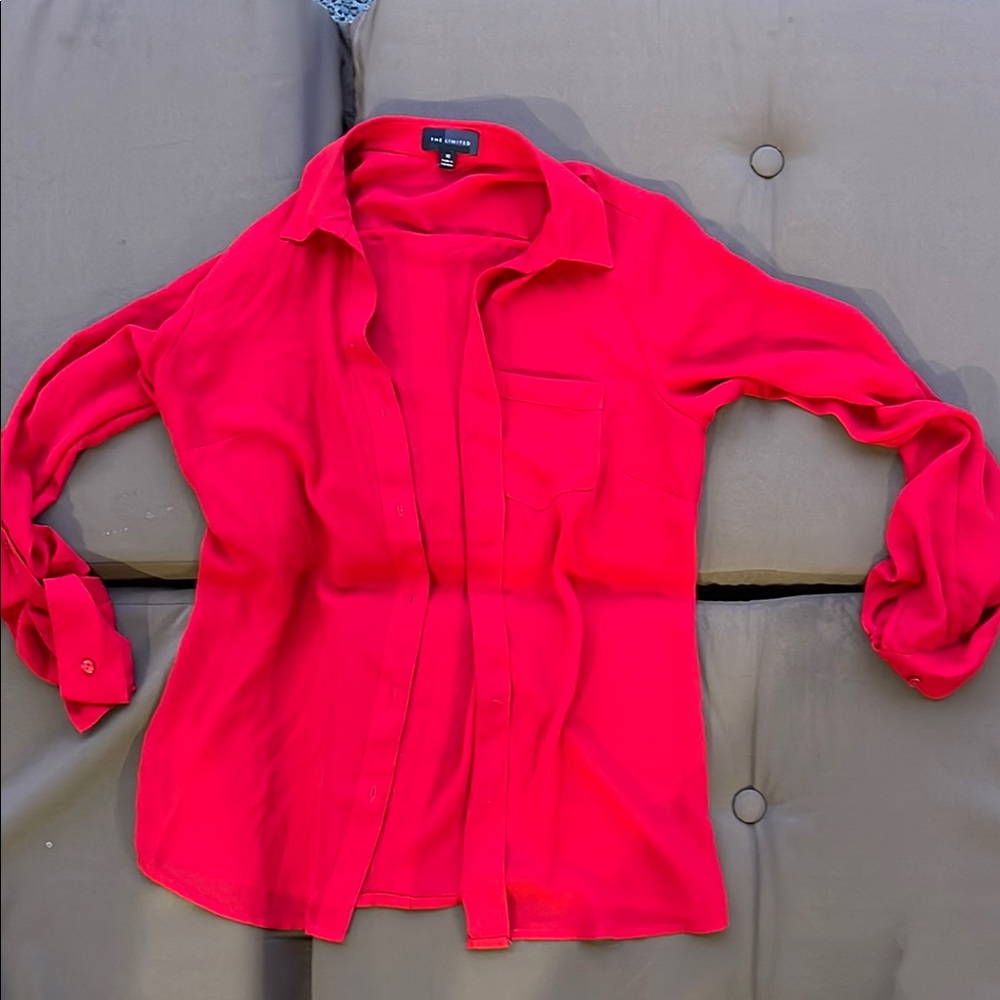 2/$8 SHIRTS 👚 SALE | Red Button Down Shirt with Notched Collar and Cuffed Sleeve